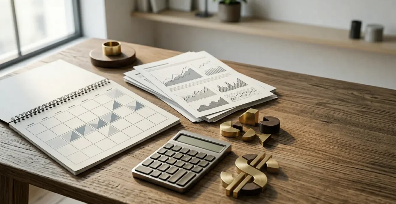 Concept de choix stratégique de franchise pour une assurance emprunteur avec calendrier et calculs financiers