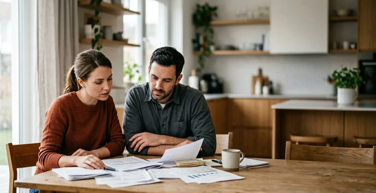 Couple réfléchissant ensemble sur des documents financiers concernant leur assurance emprunteur