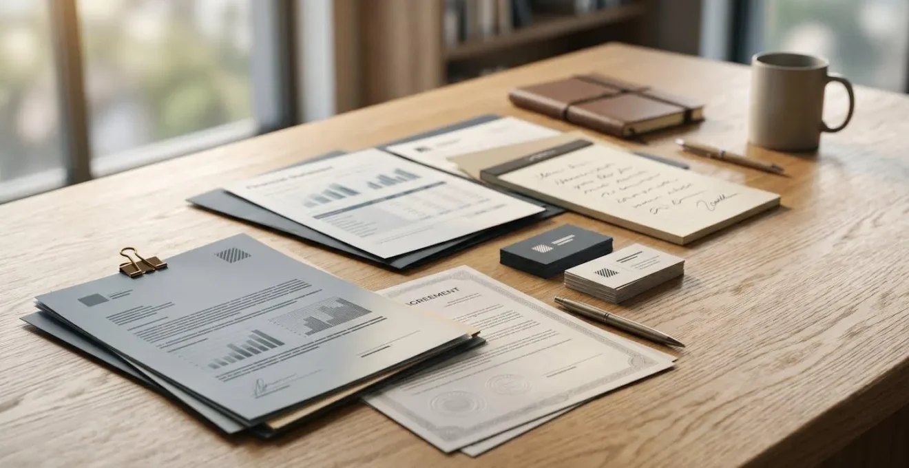 Professionnel analysant des documents contractuels et financiers dans un environnement de bureau moderne