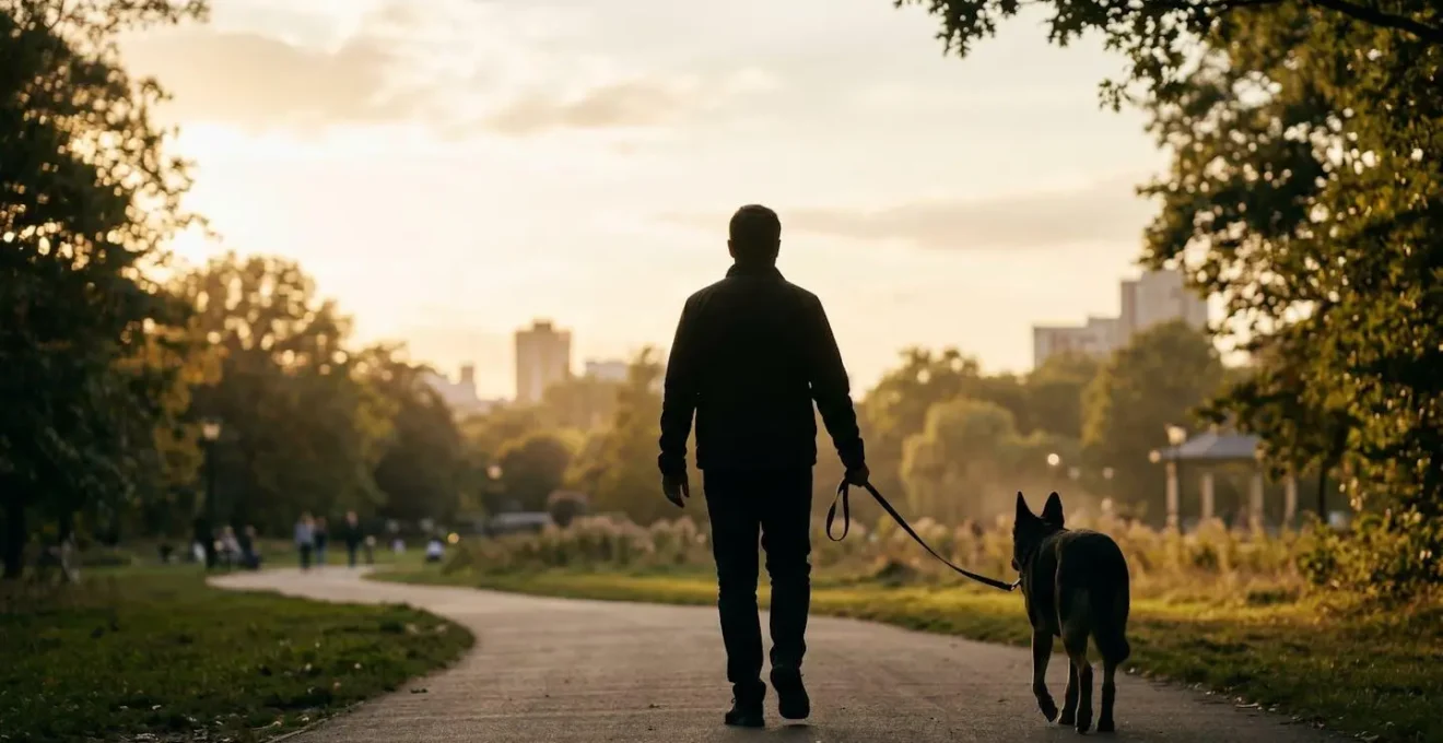 Propriétaire promenant son chien en respectant les règles de sécurité