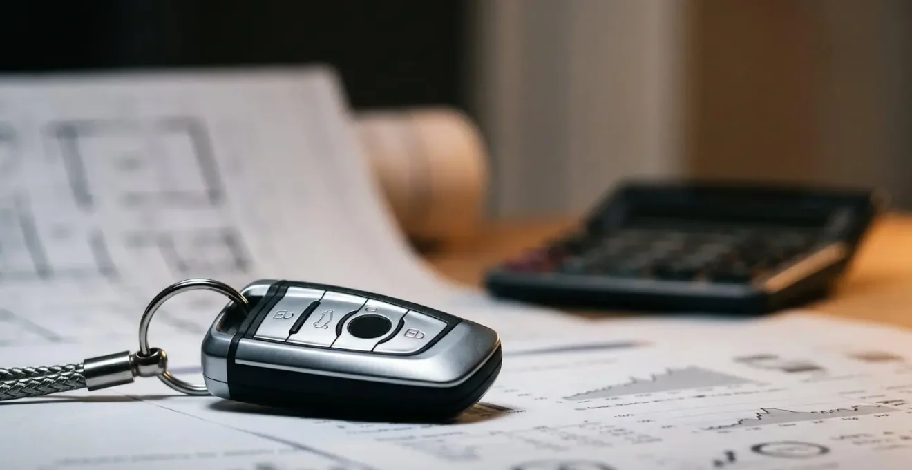Clés de voiture posées sur des documents financiers illustrant un choix stratégique entre mobilité et projet immobilier