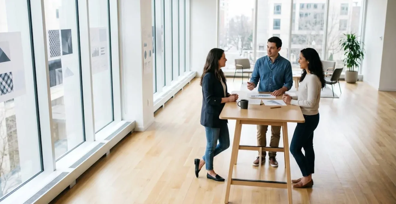 Équipe collaborative analysant des données financières lors d'une réunion stratégique