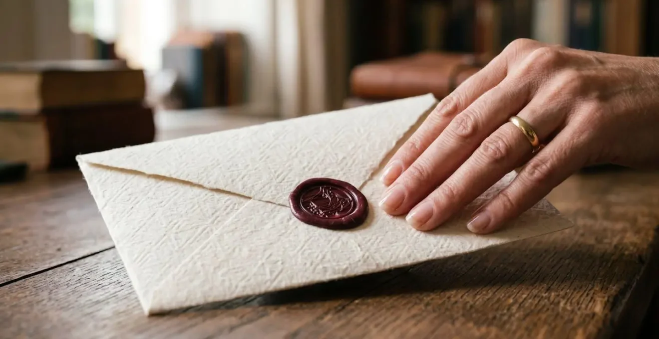 Gros plan d'une main déposant une enveloppe recommandée avec tampon postal