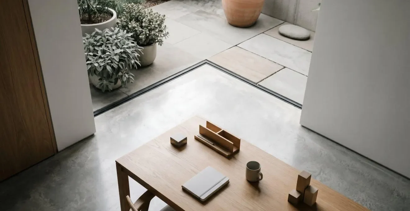 Vue en plongée d'un espace de travail moderne épuré