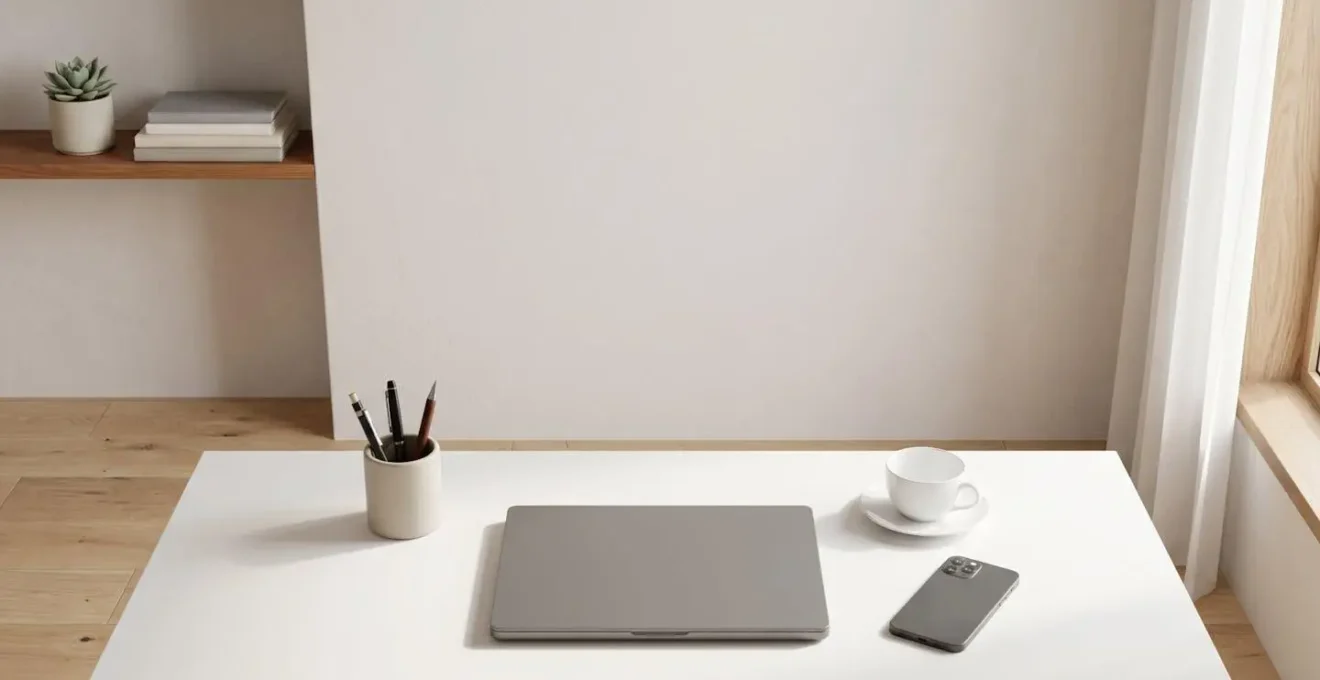 Illustration minimaliste d'un espace de travail organisé pour le suivi financier d'une indivision