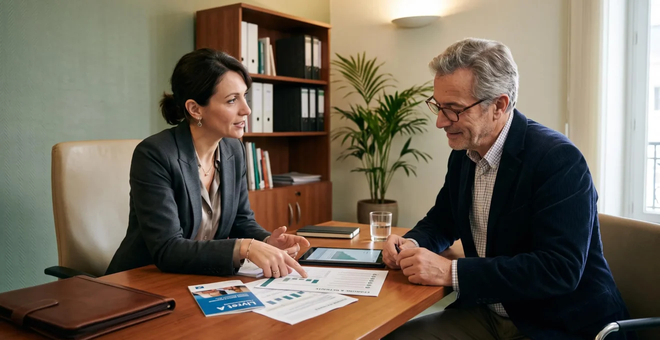 Un conseiller financier et un client senior examinent ensemble des documents de placement et d'épargne retraite